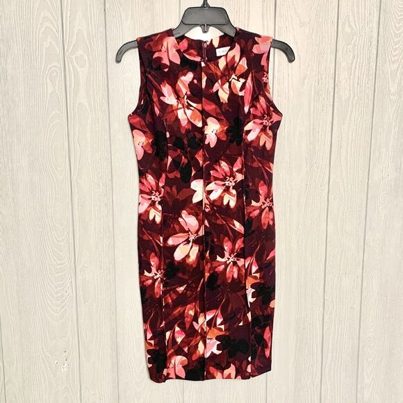 Calvin Klein Red Floral Sleeveless Dress Size 4P NWT - Picture 1 of 5